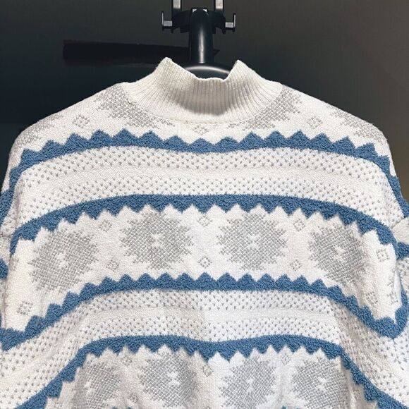 a.n.a Whisper Pattern Sweater Ivory Blue Knit Pullover Mock Neck 2X NWT - Picture 7 of 11